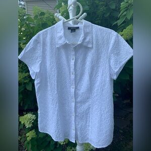 White eyelet cap-sleeve blouse